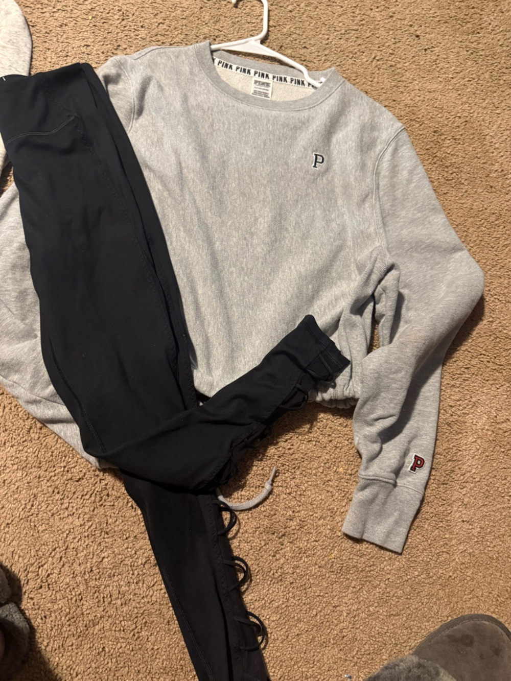 PINK Victoria's Secret Black Leggings with Gray Sweatshirt